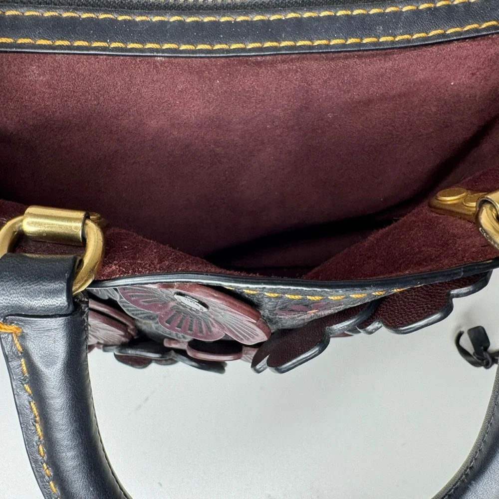 Coach Rogue 25 Black Red Tearose Flower Floral Glovetanned Leather Satchel Bag - Picture 13 of 15